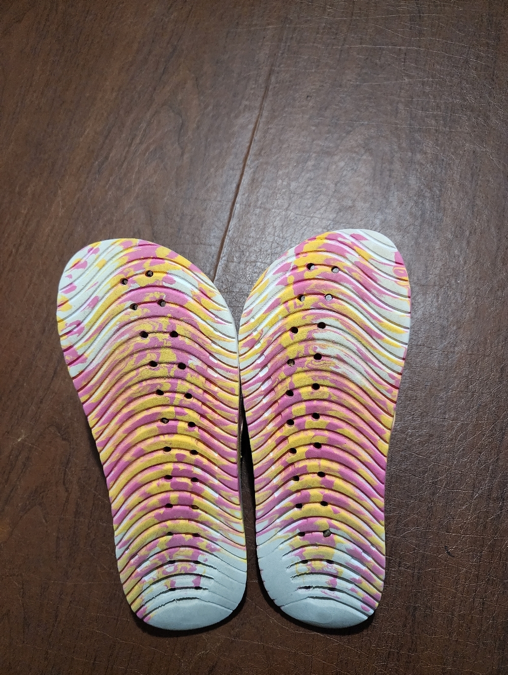 Nike White Tie-Dye Slide Sandals with Pink & Yellow Swirls - Picture 4 of 4